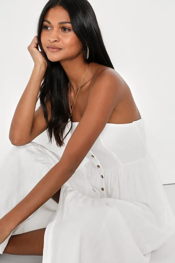 Sweetness and Sunshine White Strapless Midi Dress With Pockets sold by Lulus product image thumbnail 4