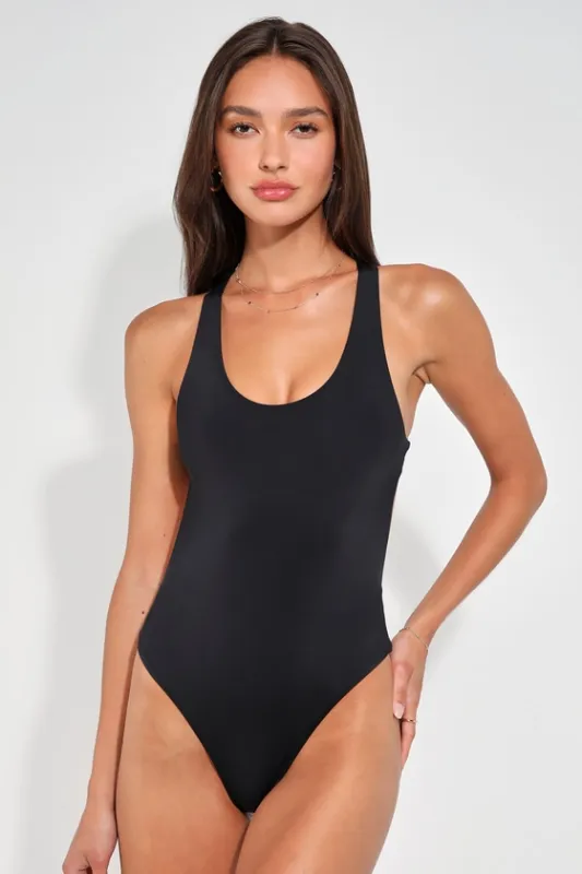 Paradise Forever Black Cutout Cheeky One-Piece Swimsuit sold by Lulus