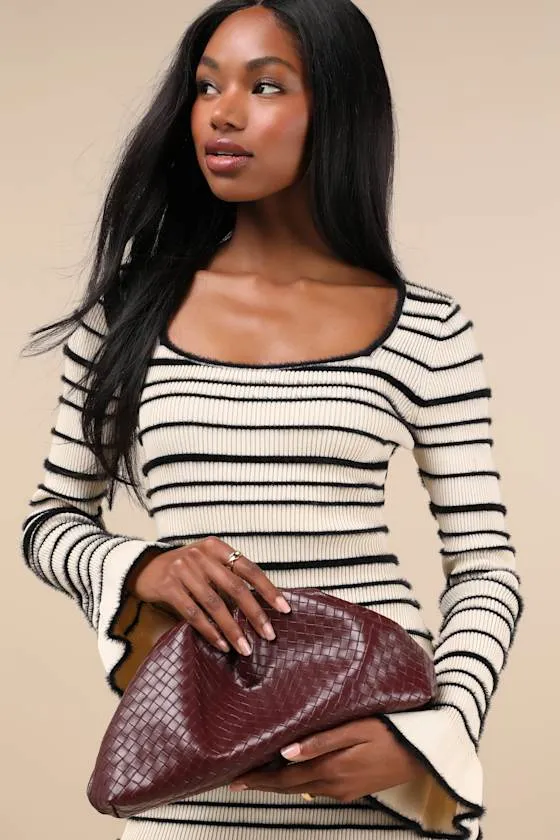 Fashionable Favorite Plum Woven Ruched Oversized Clutch sold by Lulus