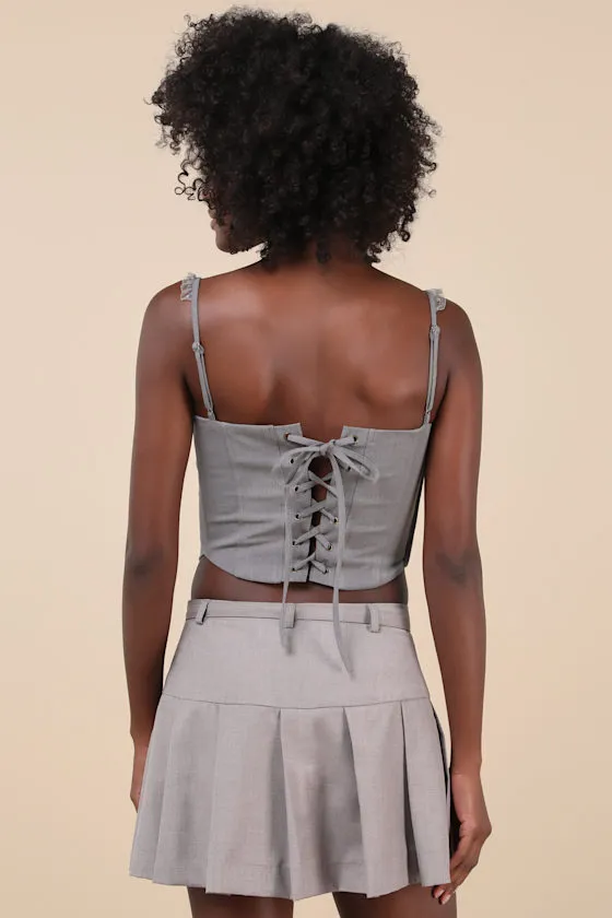 Perfect Bustier Ever Grey Ruffled Buckle Lace-Up Bustier Top sold by Lulus product image thumbnail 2