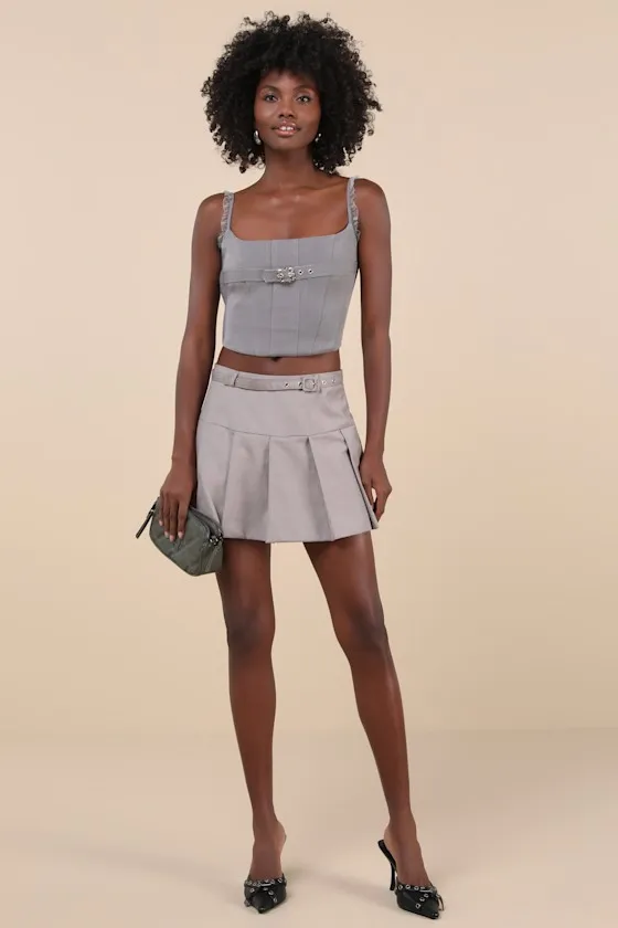 Perfect Bustier Ever Grey Ruffled Buckle Lace-Up Bustier Top sold by Lulus product image thumbnail 3