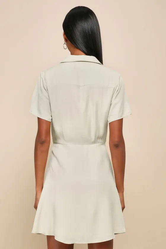 Pleasant Darling Beige Short Sleeve Button-Up Mini Dress sold by Lulus product image thumbnail 2