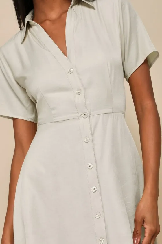 Pleasant Darling Beige Short Sleeve Button-Up Mini Dress sold by Lulus product image thumbnail 4