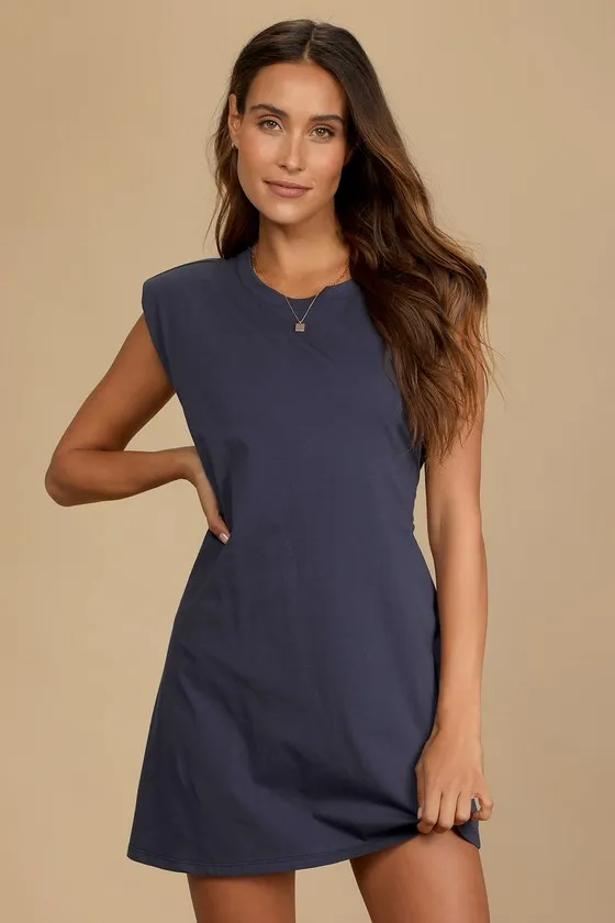 Feelin' Confident Navy Blue Cutout Mini Shirt Dress sold by Lulus product image thumbnail 2