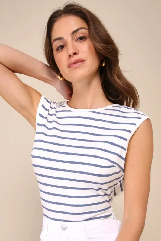 Wonderfully Sweet Ivory Striped Cap Sleeve Backless Bodysuit sold by Lulus