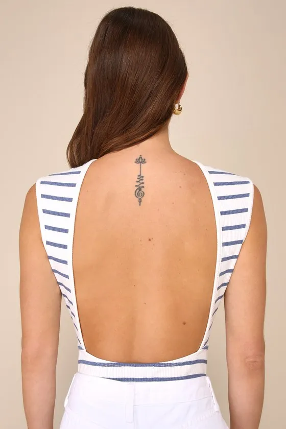 Wonderfully Sweet Ivory Striped Cap Sleeve Backless Bodysuit sold by Lulus product image thumbnail 3