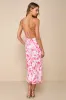Radiant Confidence Hot Pink Floral Chiffon Lace-Up Midi Dress sold by Lulus