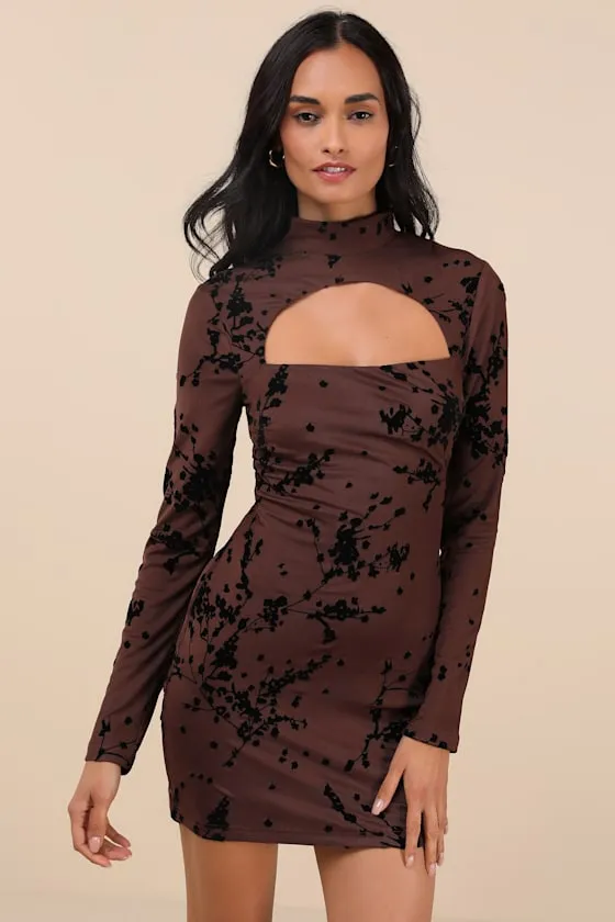 Posh Expertise Brown Mesh Burnout Velvet Floral Mini Dress sold by Lulus product image thumbnail 2