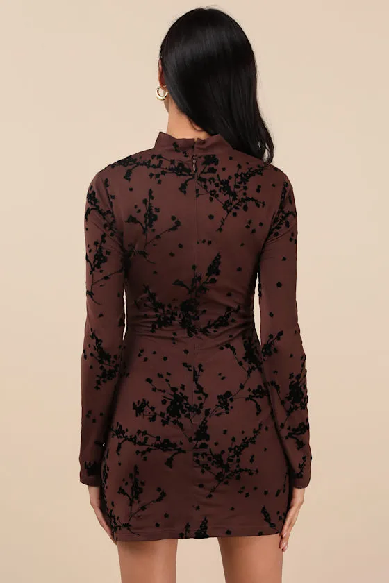 Posh Expertise Brown Mesh Burnout Velvet Floral Mini Dress sold by Lulus product image thumbnail 3