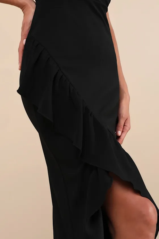 Immaculate Excellence Black Sleeveless Ruffled Tulip Maxi Dress sold by Lulus product image thumbnail 4