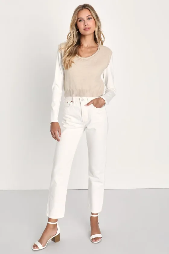 Minimal Aesthetic Beige Sleeveless Scoop Neck Sweater Top sold by Lulus product image thumbnail 4