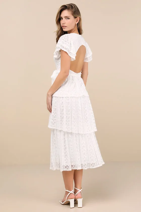 Whimsical Spirit Ivory Lace Tiered Backless Midi Dress sold by Lulus product image thumbnail 2