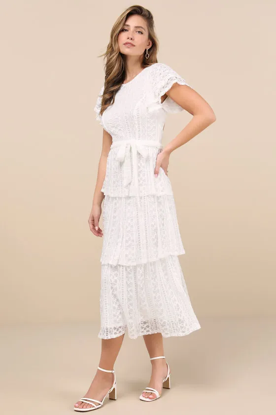 Whimsical Spirit Ivory Lace Tiered Backless Midi Dress sold by Lulus product image thumbnail 3
