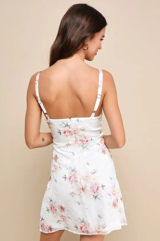 Sincerely Cute White Floral Burnout Lace Slip Mini Dress sold by Lulus product image thumbnail 3