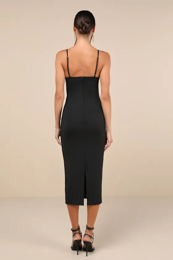 Sophisticated Soiree Black Bustier Midi Bodycon Dress sold by Lulus product image thumbnail 3