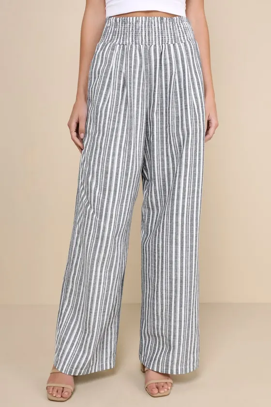 Breezy Getaway Blue and White Striped Linen Wide-Leg Pants sold by Lulus product image thumbnail 2