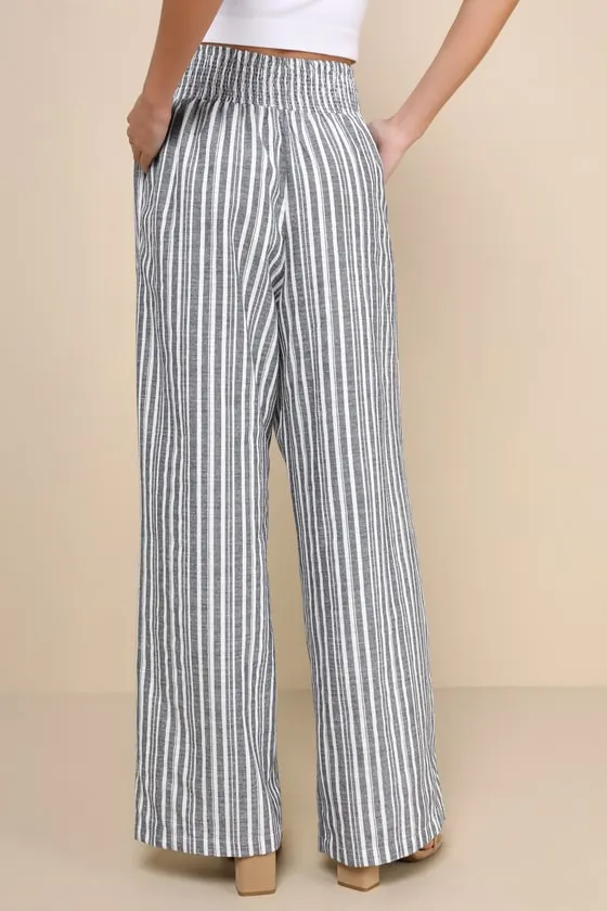 Breezy Getaway Blue and White Striped Linen Wide-Leg Pants sold by Lulus product image thumbnail 3