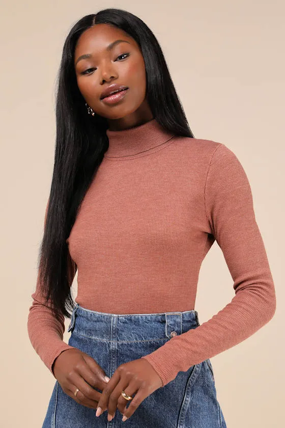 Autumn Favorite Rust Thermal Knit Turtleneck Long Sleeve Top sold by Lulus