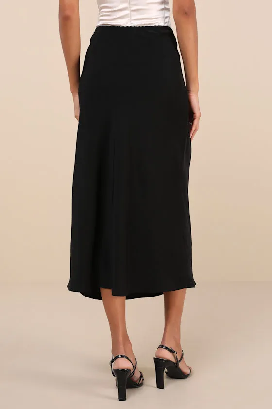Sleek Proposition Black Satin Bow Midi Skirt sold by Lulus product image thumbnail 3