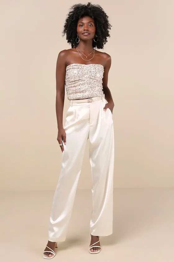 My Favorite Sparkle Rose Gold Sequin Ruched Strapless Crop Top sold by Lulus product image thumbnail 4