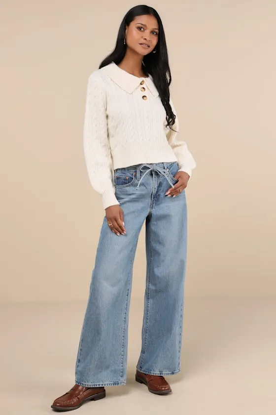 Cozy Agenda Cream Collared Cable Knit Sweater sold by Lulus product image thumbnail 3