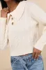 Cozy Agenda Cream Collared Cable Knit Sweater sold by Lulus
