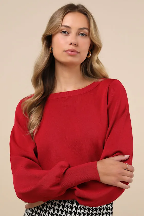 Perfect Coziness Red Long Sleeve Cropped Sweater Top sold by Lulus