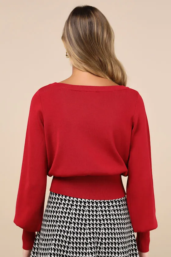 Perfect Coziness Red Long Sleeve Cropped Sweater Top sold by Lulus product image thumbnail 3