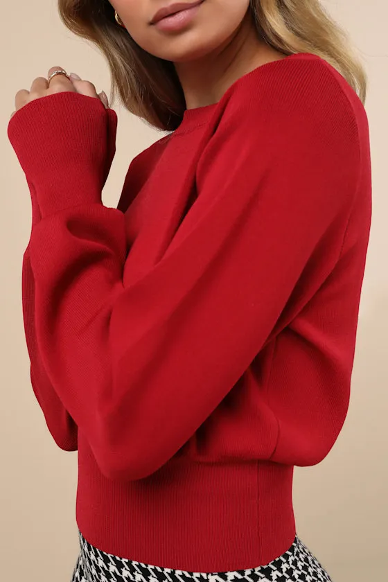 Perfect Coziness Red Long Sleeve Cropped Sweater Top sold by Lulus product image thumbnail 4