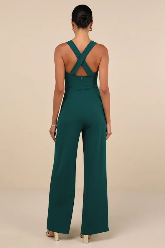Glamorous Dedication Dark Green Sleeveless Wide-Length Jumpsuit sold by Lulus product image thumbnail 2