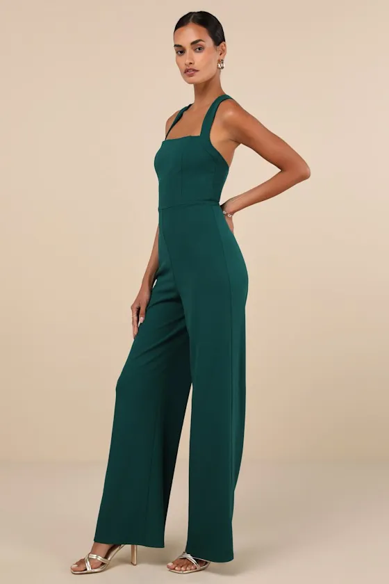 Glamorous Dedication Dark Green Sleeveless Wide-Length Jumpsuit sold by Lulus product image thumbnail 3