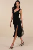 Flawless Effect Black Slinky Knit Cowl Tie-Back Midi Dress sold by Lulus