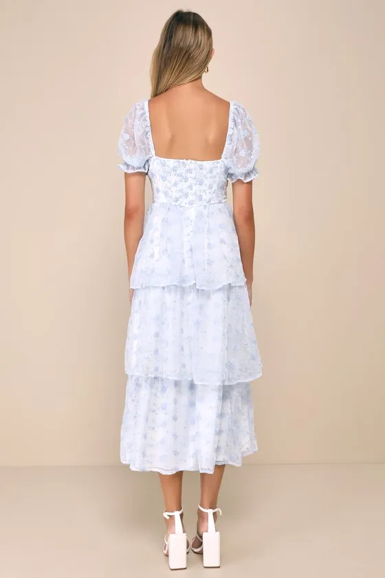 Precious Sweetie White and Blue Gingham Embroidered Midi Dress sold by Lulus product image thumbnail 2