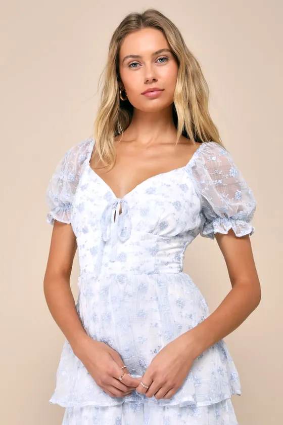 Precious Sweetie White and Blue Gingham Embroidered Midi Dress sold by Lulus product image thumbnail 3