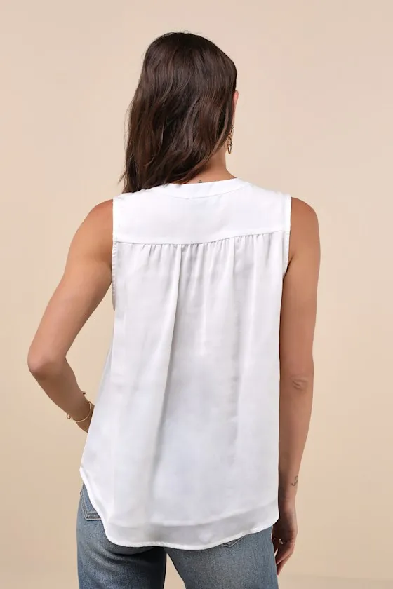Compelling Simplicity White Satin V-Neck Tank Top sold by Lulus product image thumbnail 2