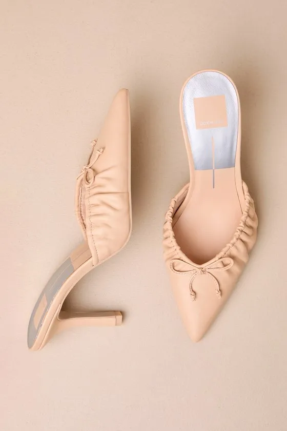 Kairi French Vanilla Leather Bow Pointed-Toe High Heel Mules sold by Lulus product image thumbnail 3