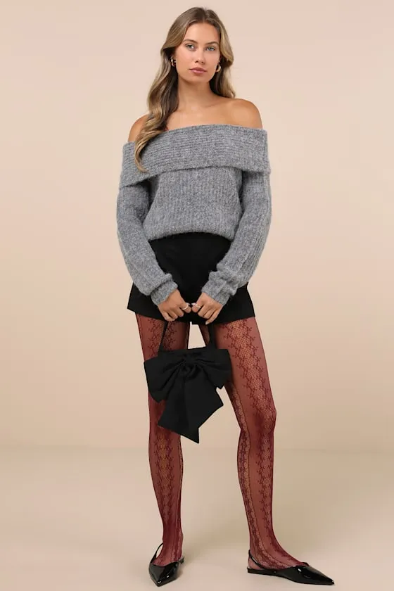 Cozy Outcome Grey Fuzzy Off-the-Shoulder Sweater sold by Lulus product image thumbnail 3