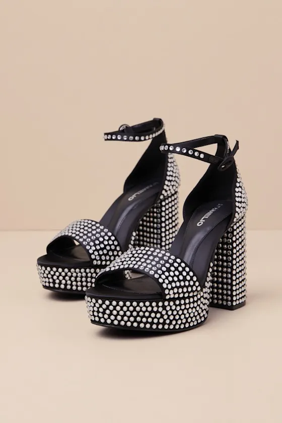Mayvinaa Black Rhinestone Platform Ankle Strap Sandals sold by Lulus