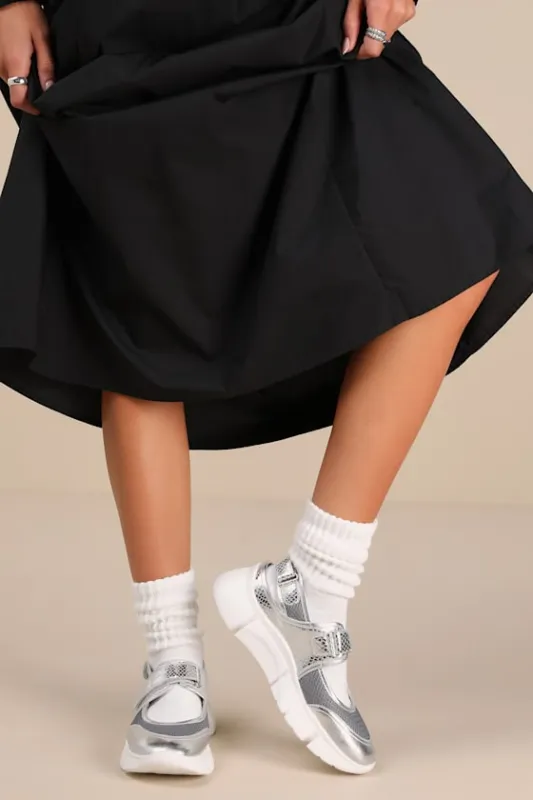 Track Star Metallic Silver Leather Flatform Sneakers sold by Lulus