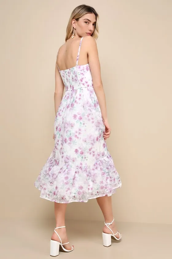 Deeply Darling White Floral Organza Burnout Strapless Midi Dress sold by Lulus product image thumbnail 3