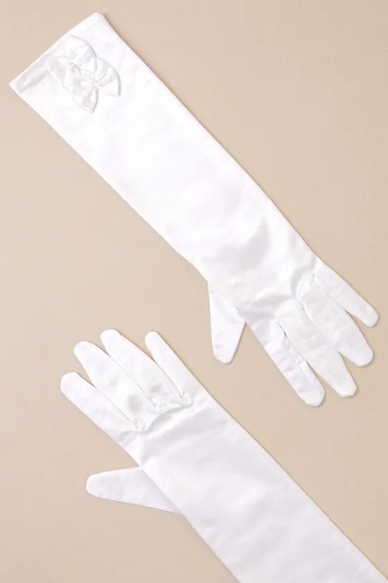 Extravagant Always White Satin Bow Elbow-Length Gloves sold by Lulus product image thumbnail 2