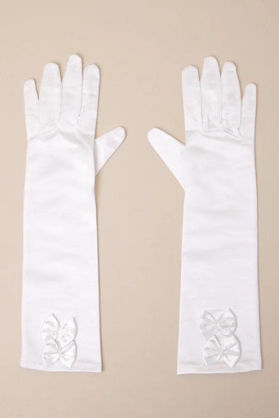 Extravagant Always White Satin Bow Elbow-Length Gloves sold by Lulus product image thumbnail 4