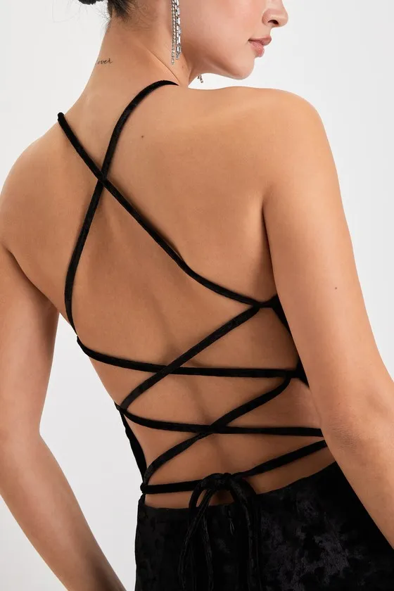 Dreams of Disco Black Velvet Lace-Up Jumpsuit sold by Lulus product image thumbnail 4