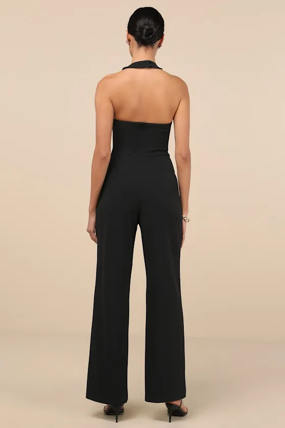 Flirty Outing Black Asymmetrical Halter Jumpsuit sold by Lulus product image thumbnail 2