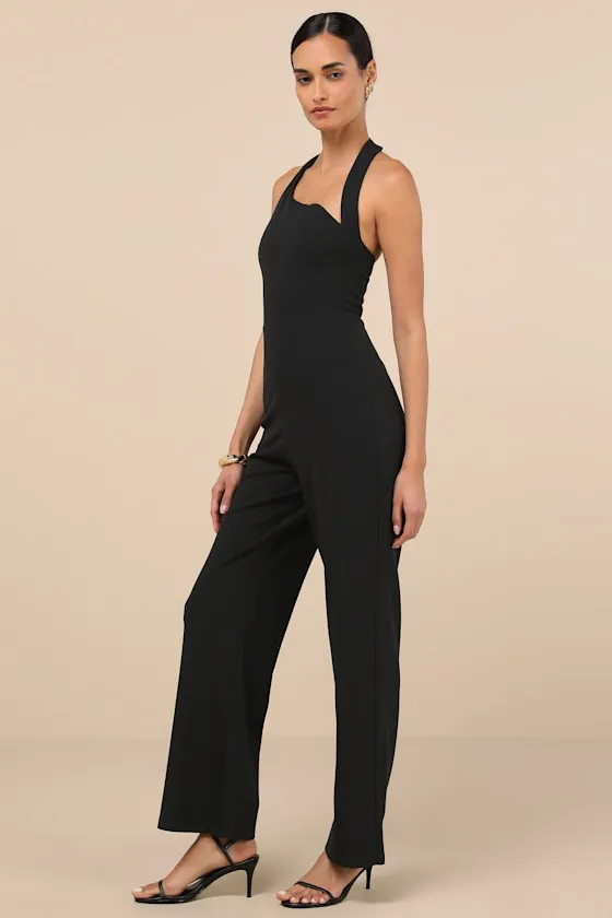 Flirty Outing Black Asymmetrical Halter Jumpsuit sold by Lulus product image thumbnail 3