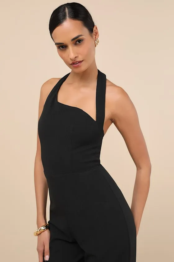 Flirty Outing Black Asymmetrical Halter Jumpsuit sold by Lulus product image thumbnail 4