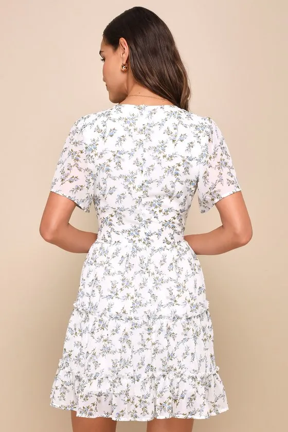 So True White Floral Print Tiered Short Sleeve Mini Dress sold by Lulus product image thumbnail 3