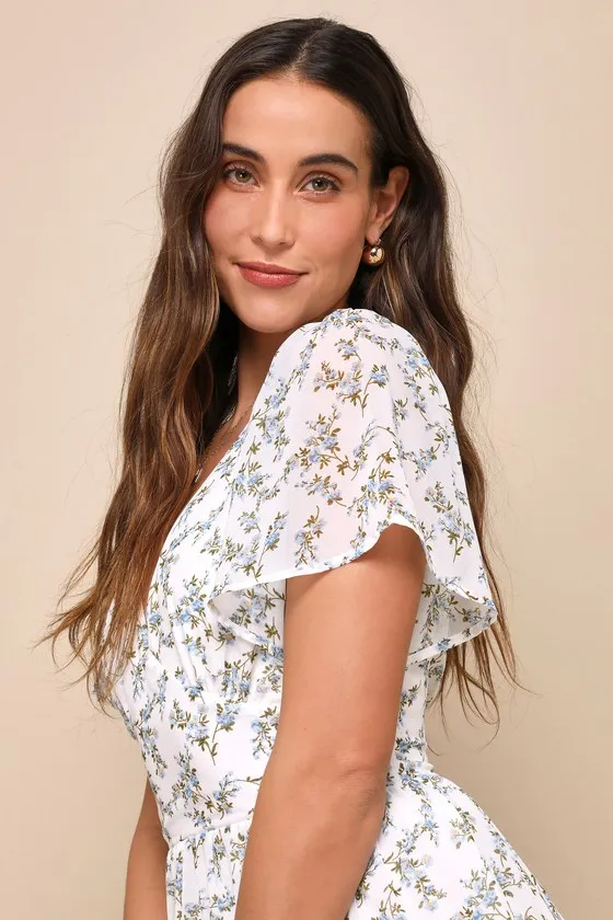 So True White Floral Print Tiered Short Sleeve Mini Dress sold by Lulus product image thumbnail 4