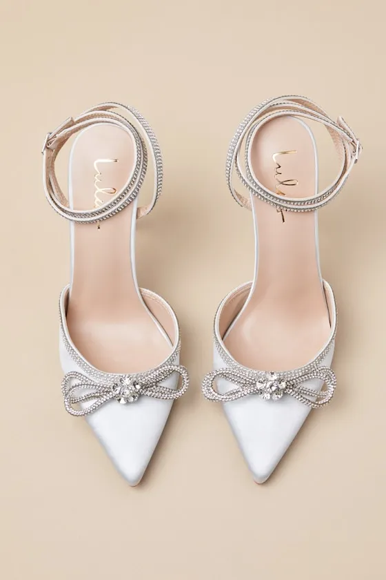 Lullie Light Blue Satin Rhinestone Ankle Strap Pointed-Toe Pumps sold by Lulus product image thumbnail 4