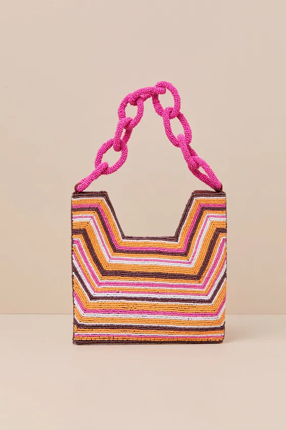 Babe Attitude Brown Pink and Orange Striped Chain Handle Bag sold by Lulus product image thumbnail 2